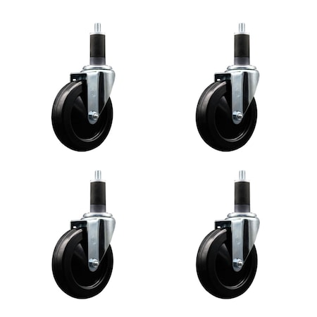 Service Caster 5'' SS Soft Rubber Wheel Swivel 1-1/4'' Expanding Stem Caster Set, 4PK SCC-SSEX20S514-SRS-114-4